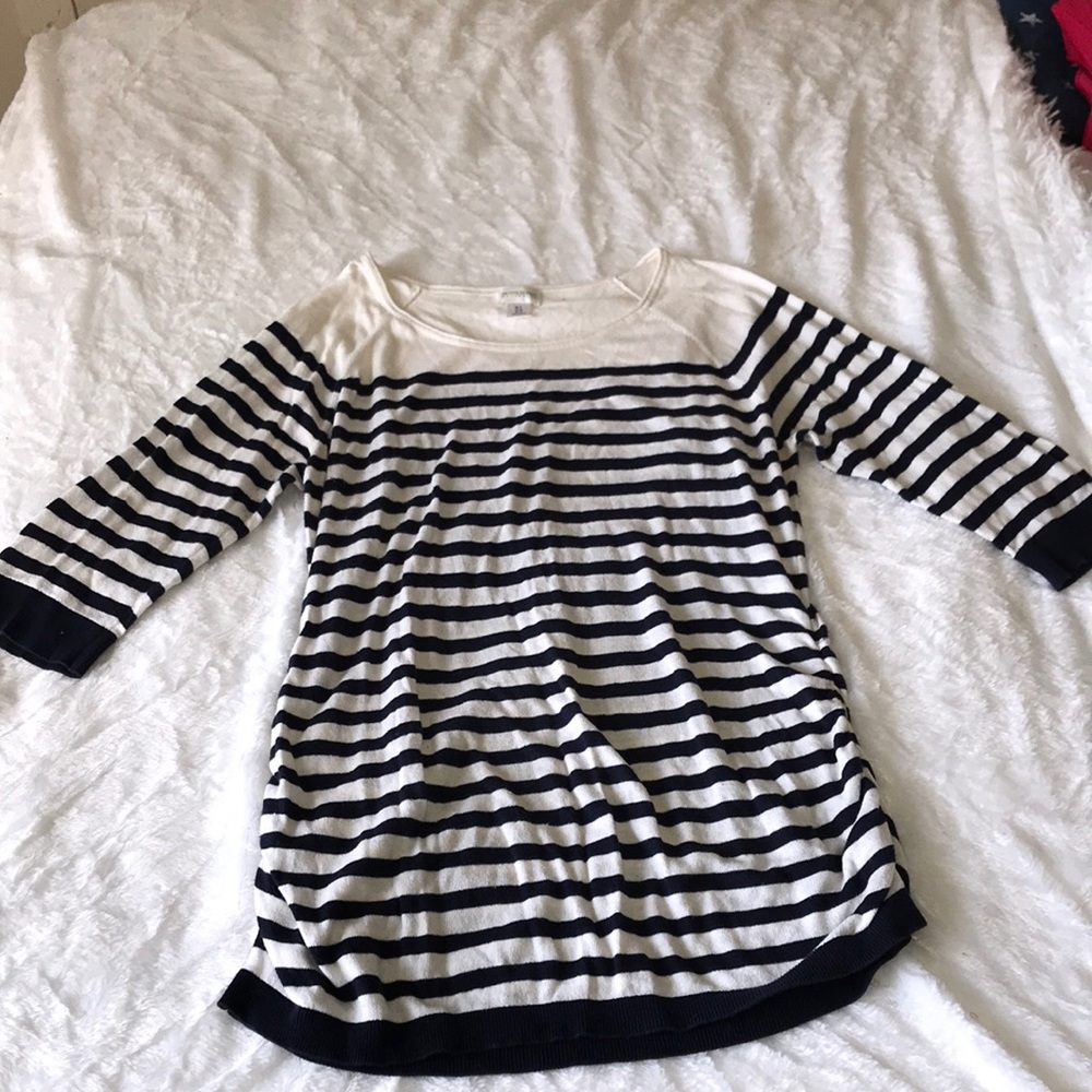 Navy blue and white stripped maternity sweater